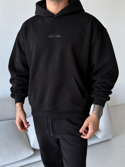 Siyah Da Vinci Kabartma Baskı Boxy Sweatshirt RSP 5003