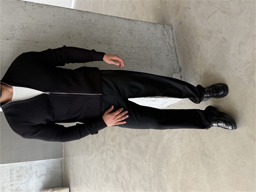 Siyah Elegant Fit Çift Fermuarlı Hırka Triko AU