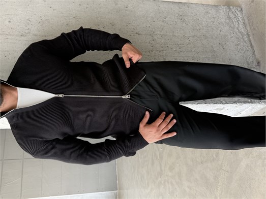 Siyah Elegant Fit Çift Fermuarlı Hırka Triko AU
