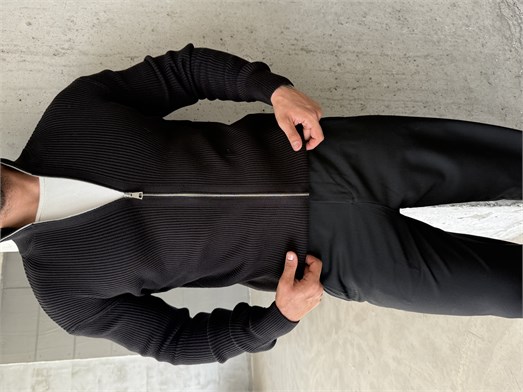 Siyah Elegant Fit Çift Fermuarlı Hırka Triko AU