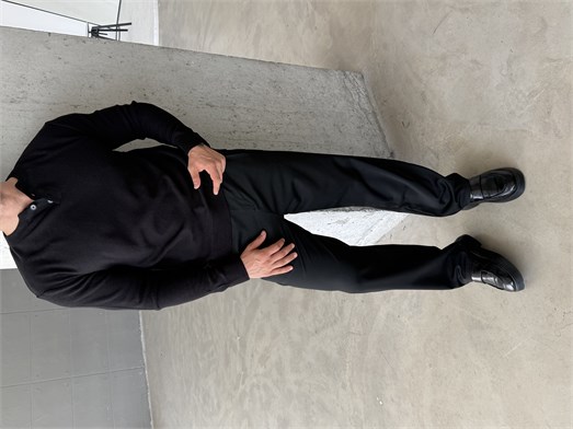 Siyah Henley Yaka Örgü Relax Fit Triko SNZ