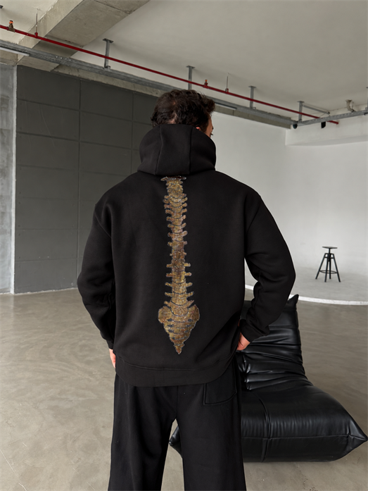 Siyah Kangru Kapşonlu Cacht The 3 İplik Hoodie Model 17