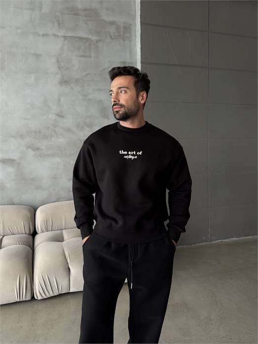 Siyah Nakış ve Parça İşlemeli The Art Of Boxy Sweatshirt RSP 5021