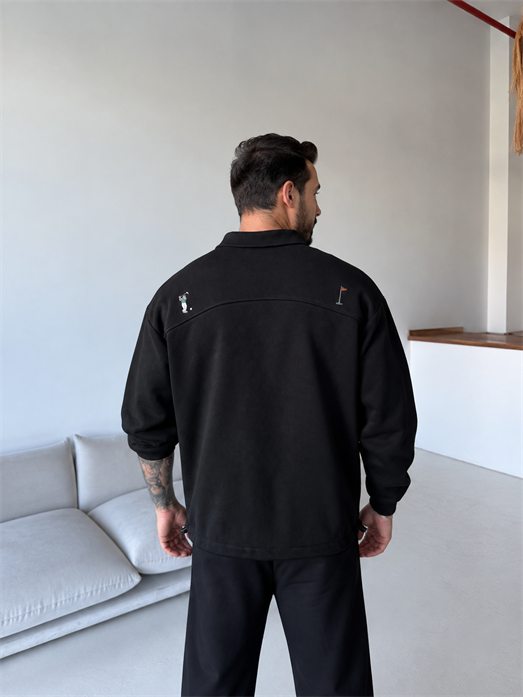 Siyah Notforover Yakalı Yarım Zip Sweatshirt RSP 5013