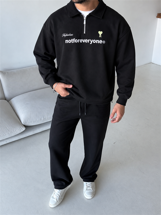 Siyah Notforover Yakalı Yarım Zip Sweatshirt RSP 5013