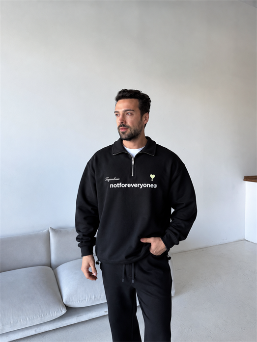 Siyah Notforover Yakalı Yarım Zip Sweatshirt RSP 5013
