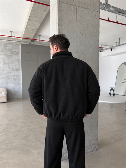 Siyah Parçalı Tam Zip Boxy Polar