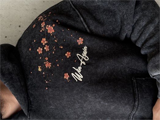 Siyah Sakura Yıkamalı Boxy Hoodie PLZ 27016