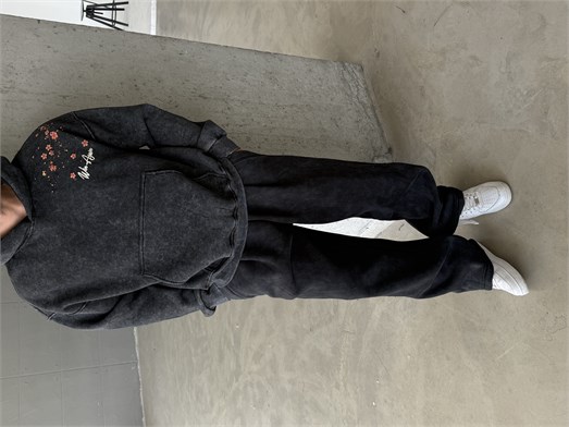 Siyah Sakura Yıkamalı Boxy Hoodie PLZ 27016