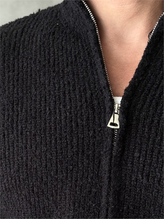 Siyah Teddy Tam Zip Hırka AU