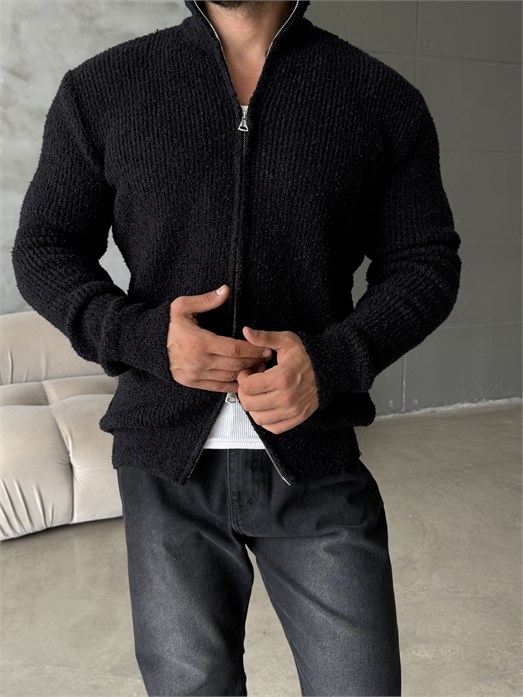 Siyah Teddy Tam Zip Hırka AU