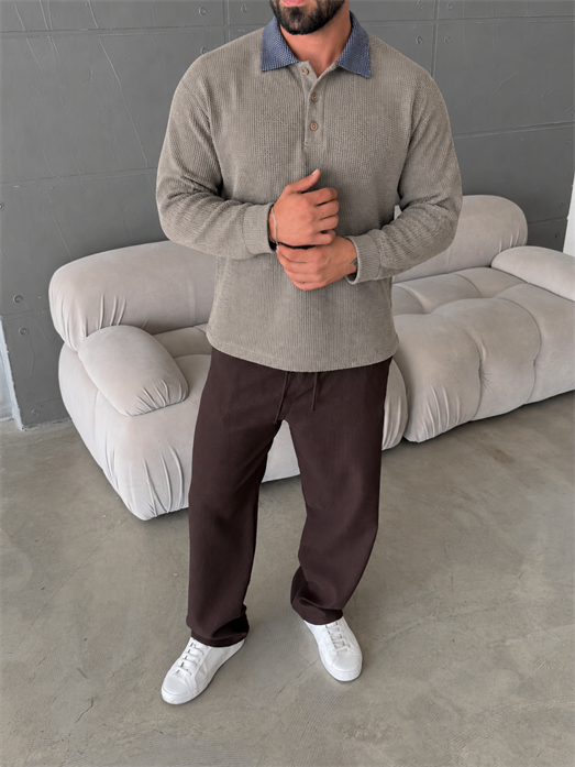 Vizon Pamuk Örgü Gömlek Yaka Sweat BRR 5015