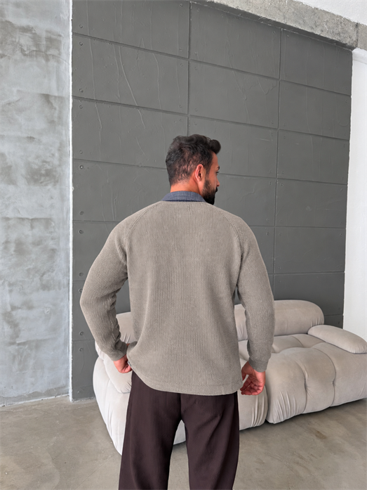 Vizon Pamuk Örgü Gömlek Yaka Sweat BRR 5015