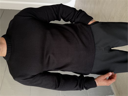 Siyah Bisiklet Yaka Basic Oversize Kazak TB