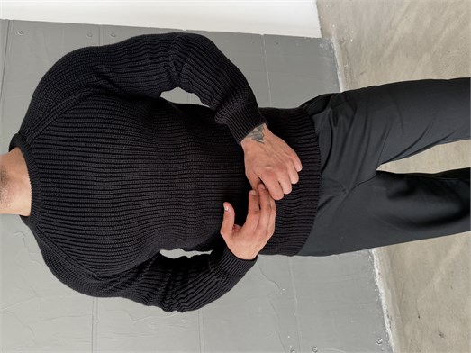 Siyah Bisiklet Yaka Basic Reglan Kazak SNZ 7235