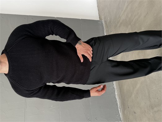Siyah Bisiklet Yaka Basic Reglan Kazak SNZ 7235