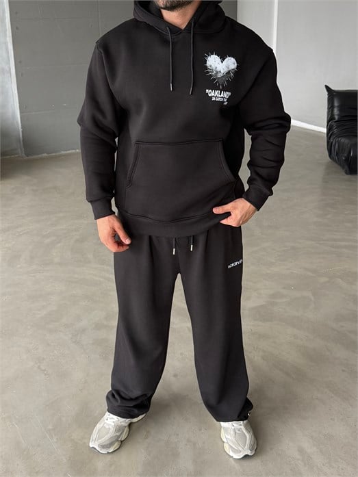 Siyah Kangru Kapşonlu 24 Life 3 İplik Hoodie Model 12