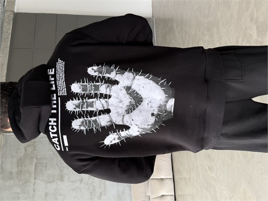 Siyah Kangru Kapşonlu 24 Life 3 İplik Hoodie Model 12