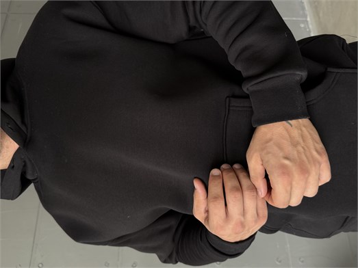 Siyah Kangru Kapşonlu 3 İplik Hoodie Model 4