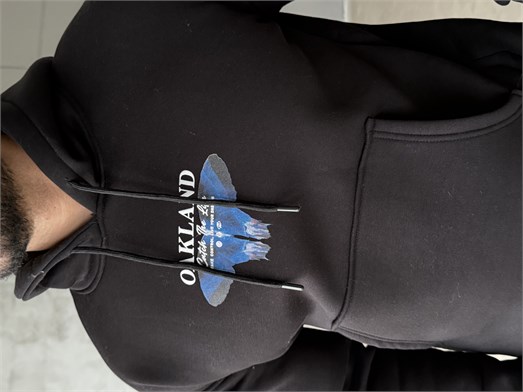 Siyah Kangru Kapşonlu Butterfly 3 İplik Hoodie Model 10