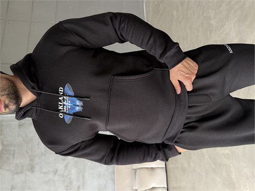 Siyah Kangru Kapşonlu Butterfly 3 İplik Hoodie Model 10