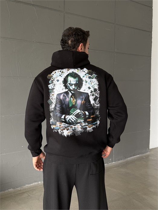 Siyah Kangru Kapşonlu Joker 3 İplik Hoodie Model 7