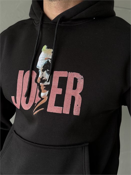 Siyah Kangru Kapşonlu Joker 3 İplik Hoodie Model 7