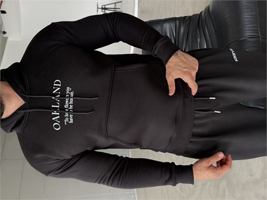 Siyah Kangru Kapşonlu Oakland 3 İplik Hoodie Model 5