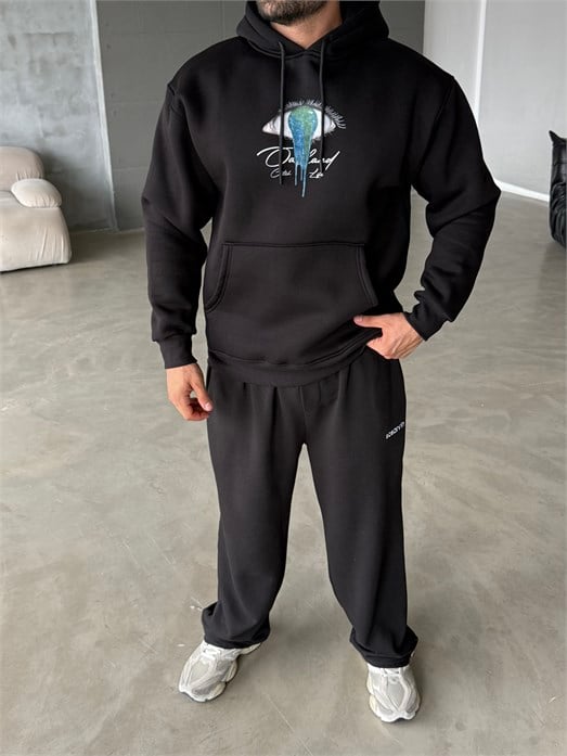 Siyah Kanguru Eye 3 İplik Hoodie Model 20