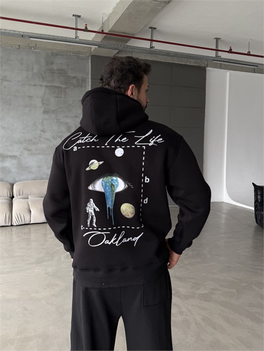 Siyah Kanguru Eye 3 İplik Hoodie Model 20