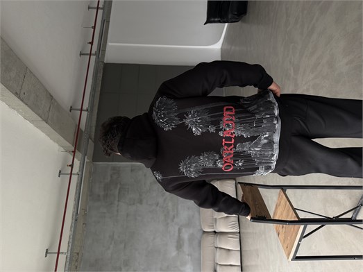 Siyah Kanguru Kırmızı Yazılı 3 İplik Hoodie Model 21