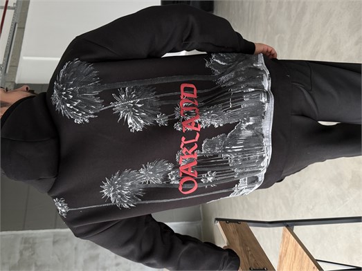 Siyah Kanguru Kırmızı Yazılı 3 İplik Hoodie Model 21