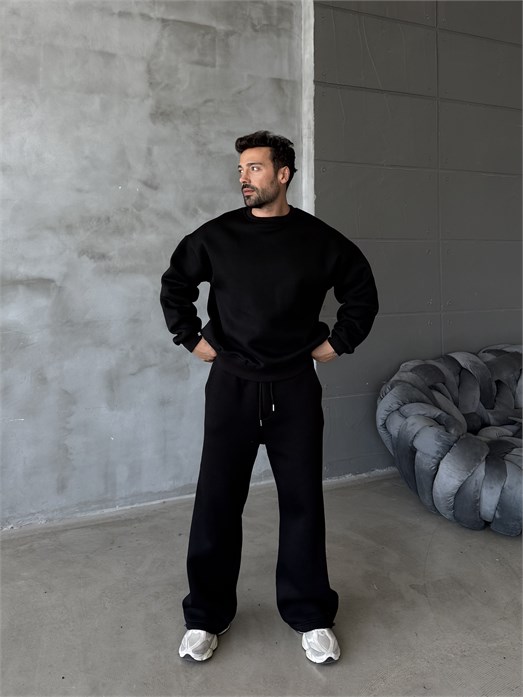 Siyah SC Core Üç İplik Bisiklet Yaka Sweat