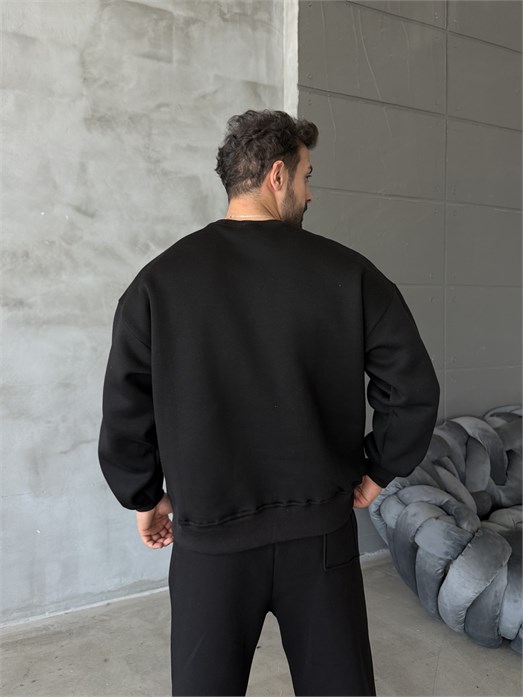 Siyah SC Core Üç İplik Bisiklet Yaka Sweat