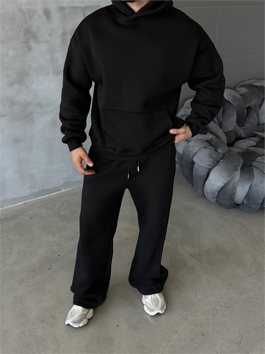 Siyah SC Core Üç İplik Kapüşonlu Hoodie