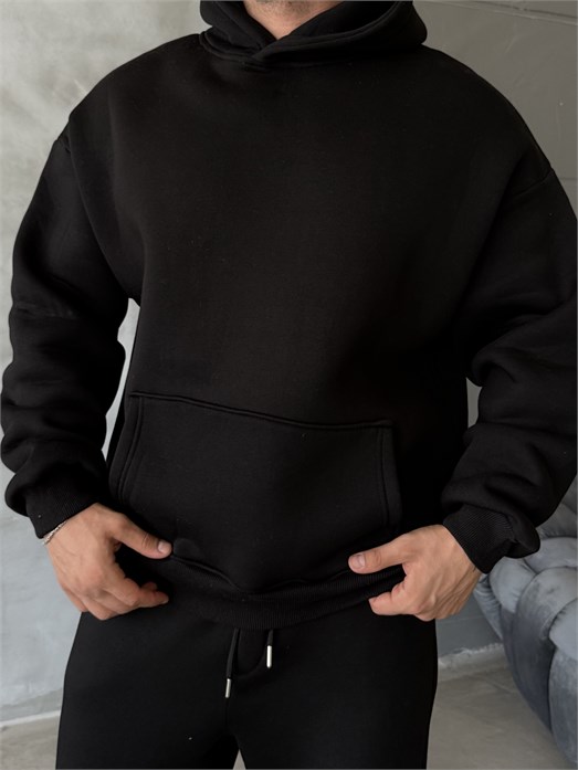 Siyah SC Core Üç İplik Kapüşonlu Hoodie