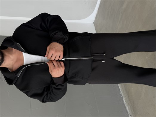 Siyah SC Core Üç İplik Tam Zip Sweatshirt