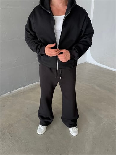 Siyah SC Core Üç İplik Tam Zip Sweatshirt