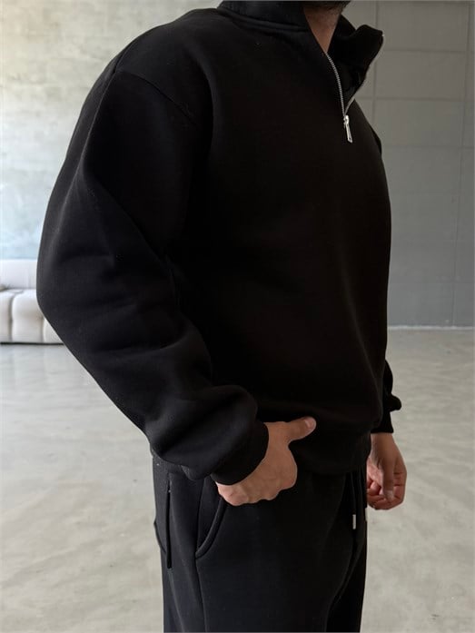 Siyah SC Core Üç İplik Yarım Zip Sweatshirt