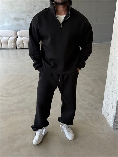 Siyah SC Core Üç İplik Yarım Zip Sweatshirt