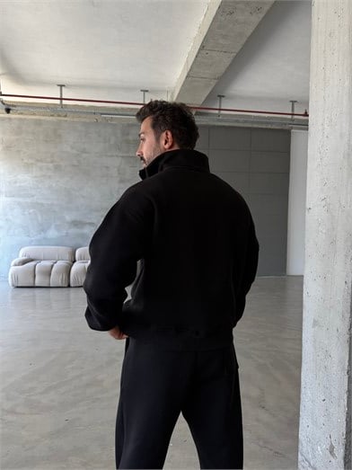 Siyah SC Core Üç İplik Yarım Zip Sweatshirt