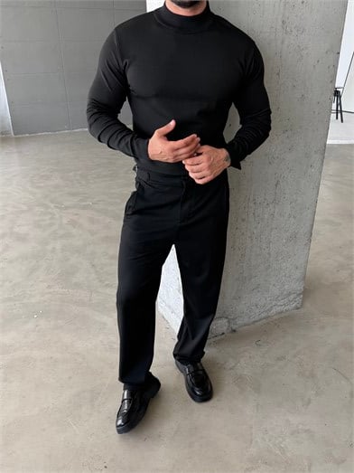 Siyah Yarım Balıkçıl Triko KNG