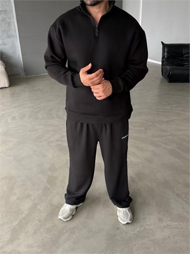 Siyah Yarım Fermuarlı 3 İplik Sweatshirt Model 3
