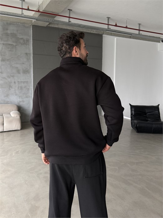Siyah Yarım Fermuarlı 3 İplik Sweatshirt Model 3