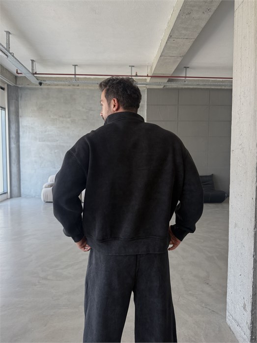 Siyah Yıkamalı Yarım Fermuar Sweatshirt PLZ 27027