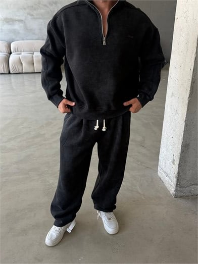 Siyah Yıkamalı Yarım Fermuar Sweatshirt PLZ 27027