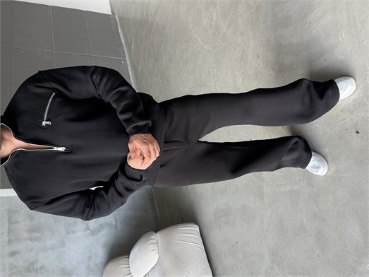 Siyah Yüksek Yaka Göğüs Fermuarlı Boxy Sweatshirt SNZ 5109