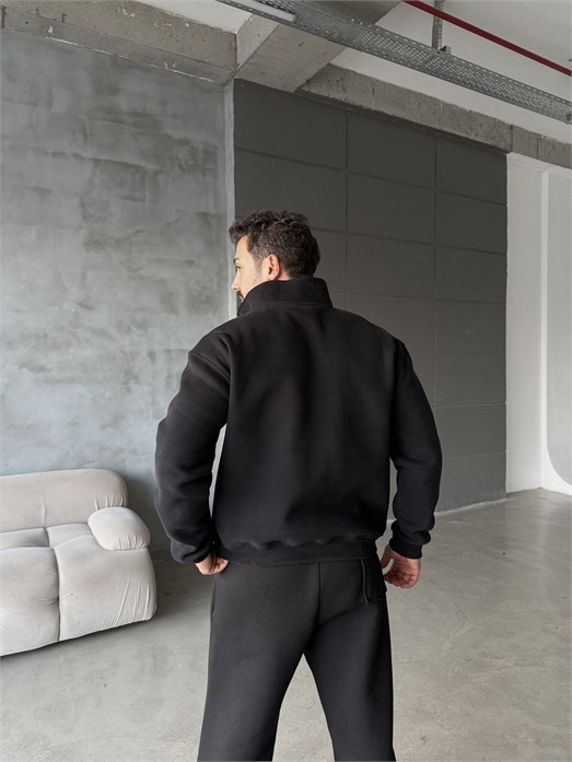 Siyah Yüksek Yaka Göğüs Fermuarlı Boxy Sweatshirt SNZ 5109