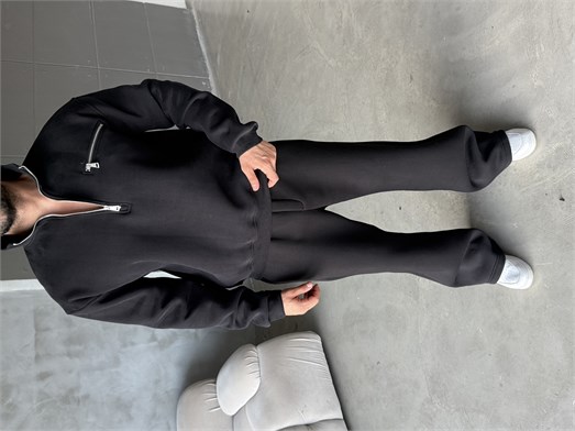 Siyah Yüksek Yaka Göğüs Fermuarlı Boxy Sweatshirt SNZ 5109