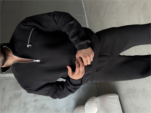 Siyah Yüksek Yaka Göğüs Fermuarlı Boxy Sweatshirt SNZ 5109
